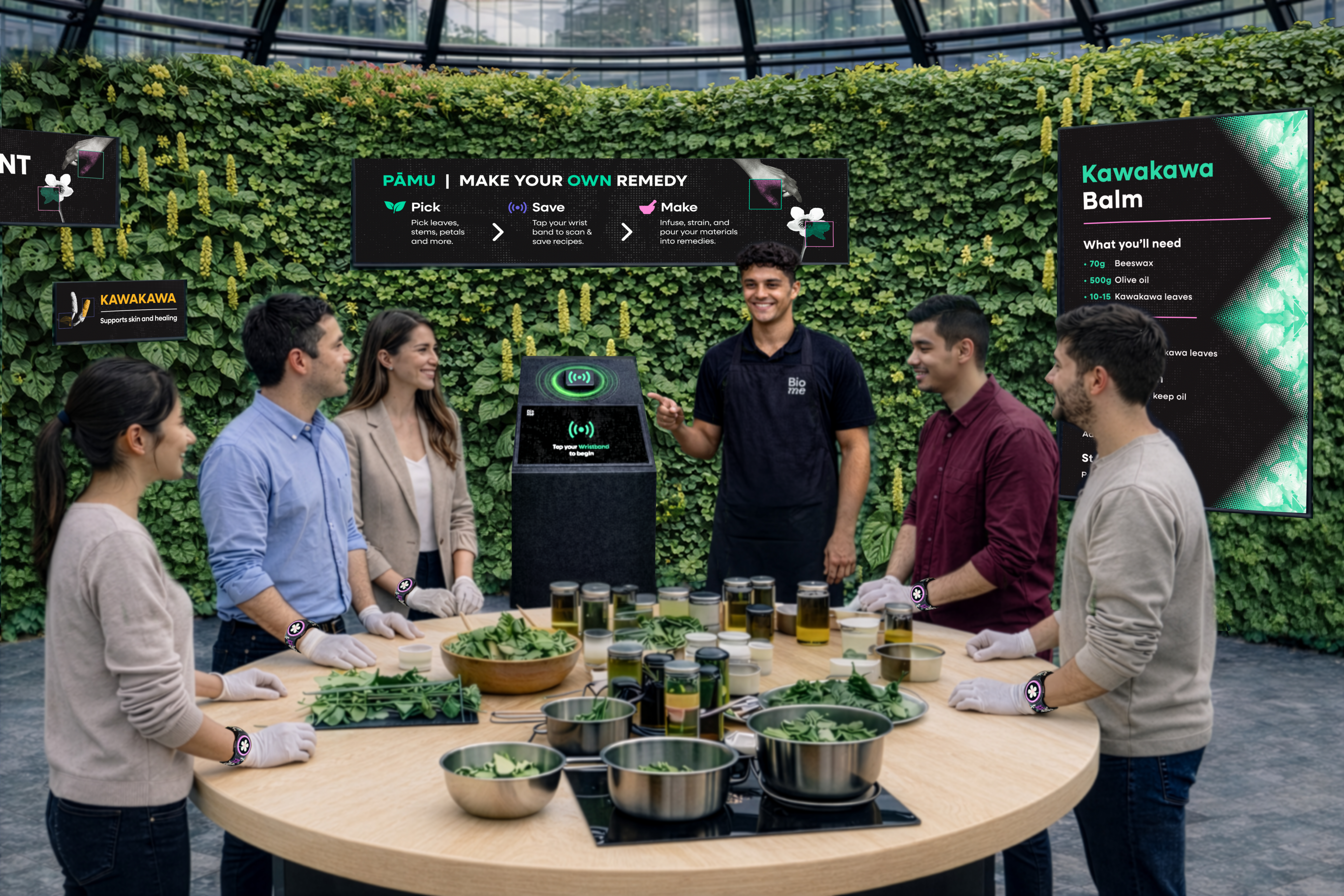 Exit — compost, return wristband, scan QR