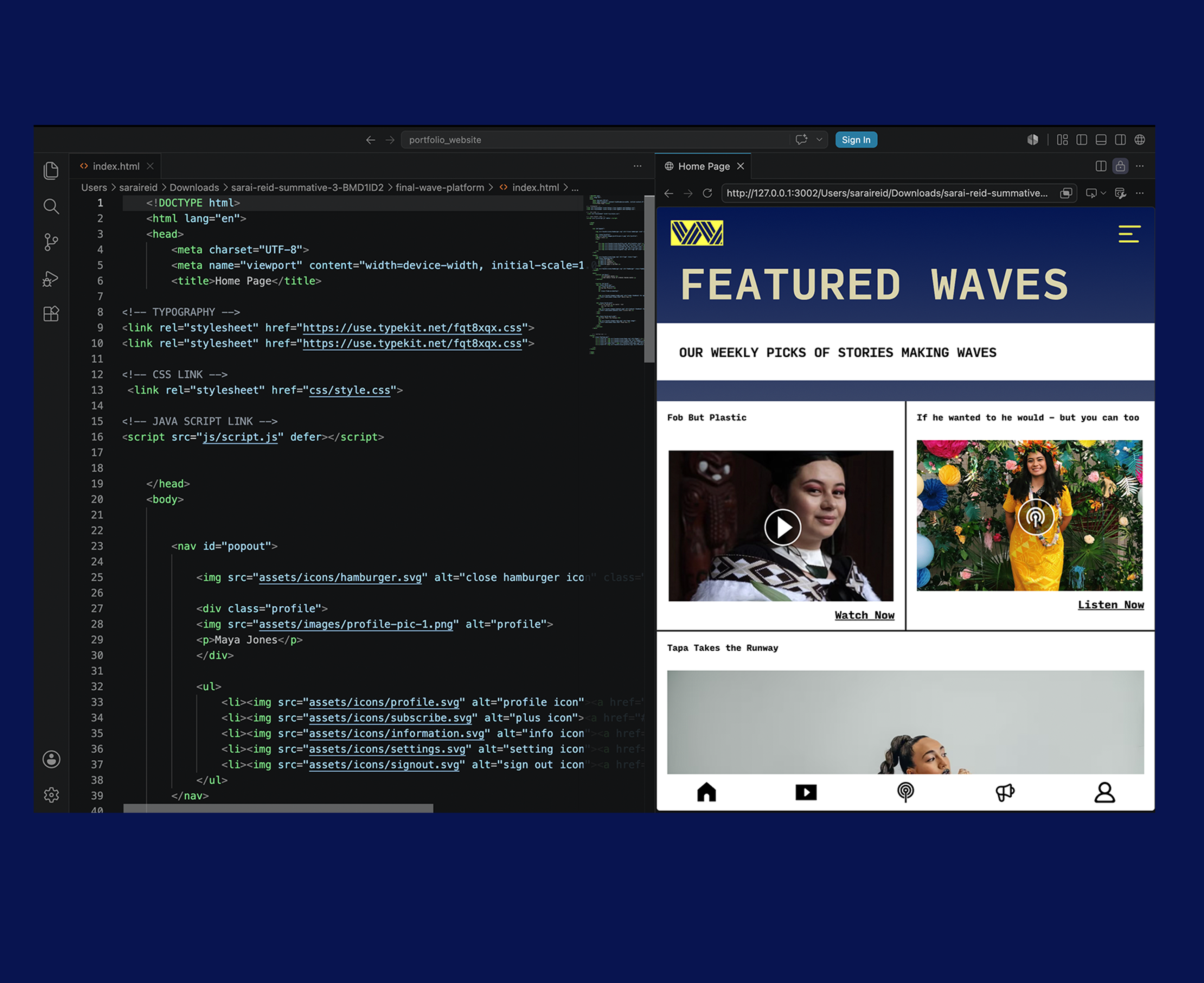 WAVE coded website — responsive HTML, CSS, and JavaScript