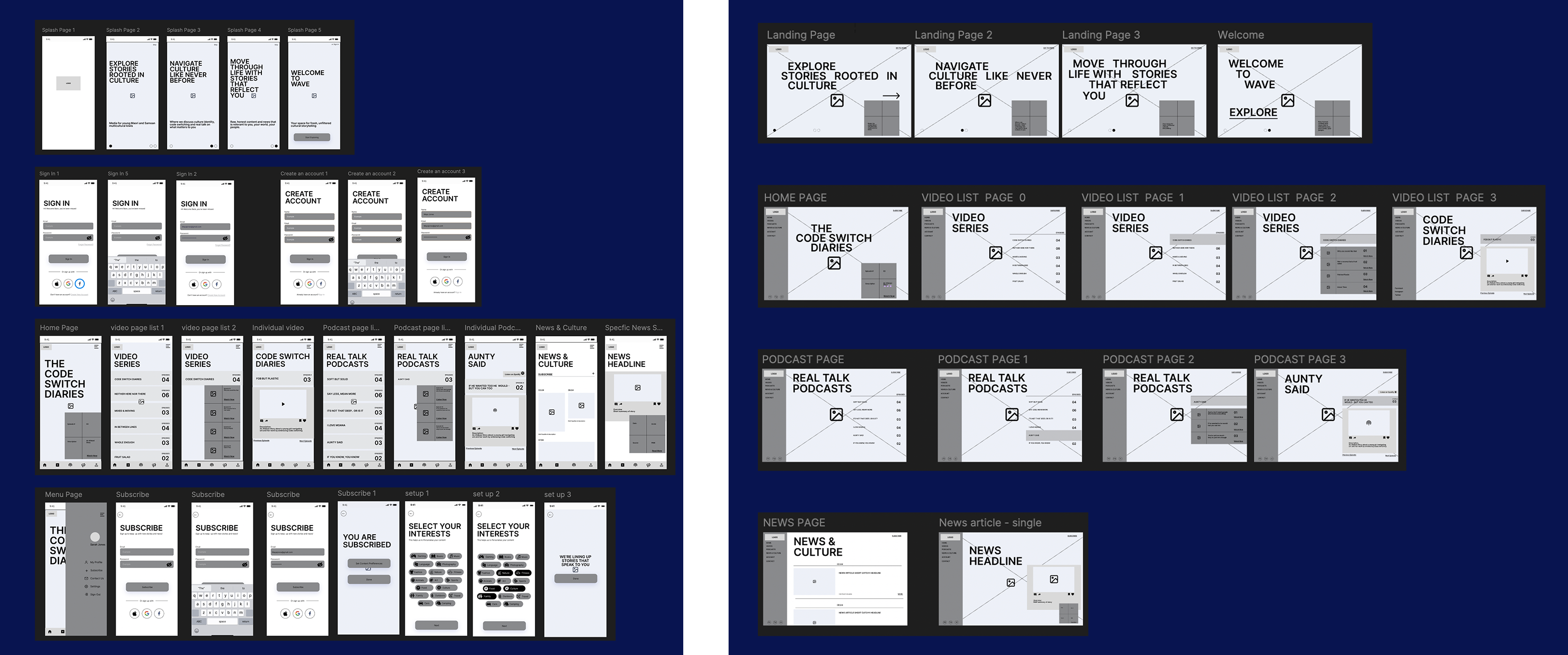 Lo-fi wireframes — mobile and desktop